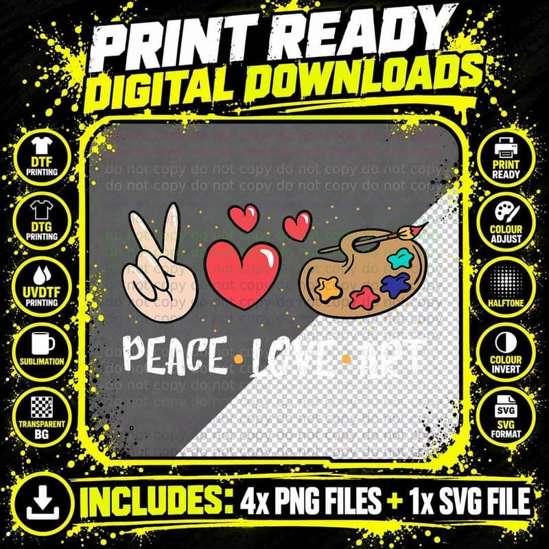 Art Teacher Peace Love Art for Artists and Painters Png SVG Digital Bundle