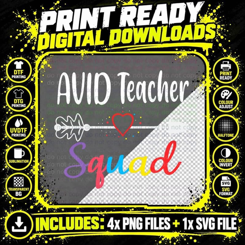 Avid Teacher Squad Funny Back to School Teacher Supplies Png SVG Digital Bundle