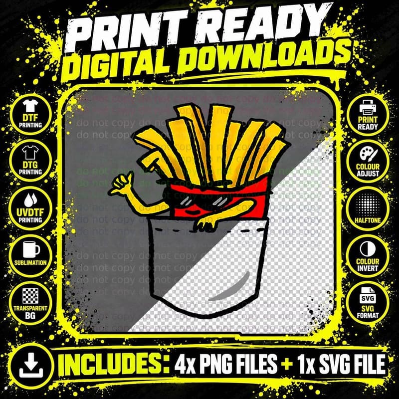 Awesome French Fry in a Pocket, Funny Foodie Gift Png SVG Digital Bundle