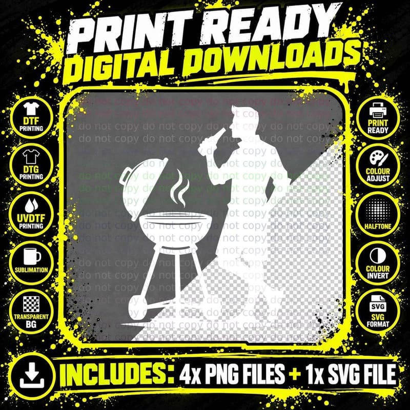 BBQ Chef Drinking Beer Silhouette Barbecue T-Shirt Png SVG Digital Bundle