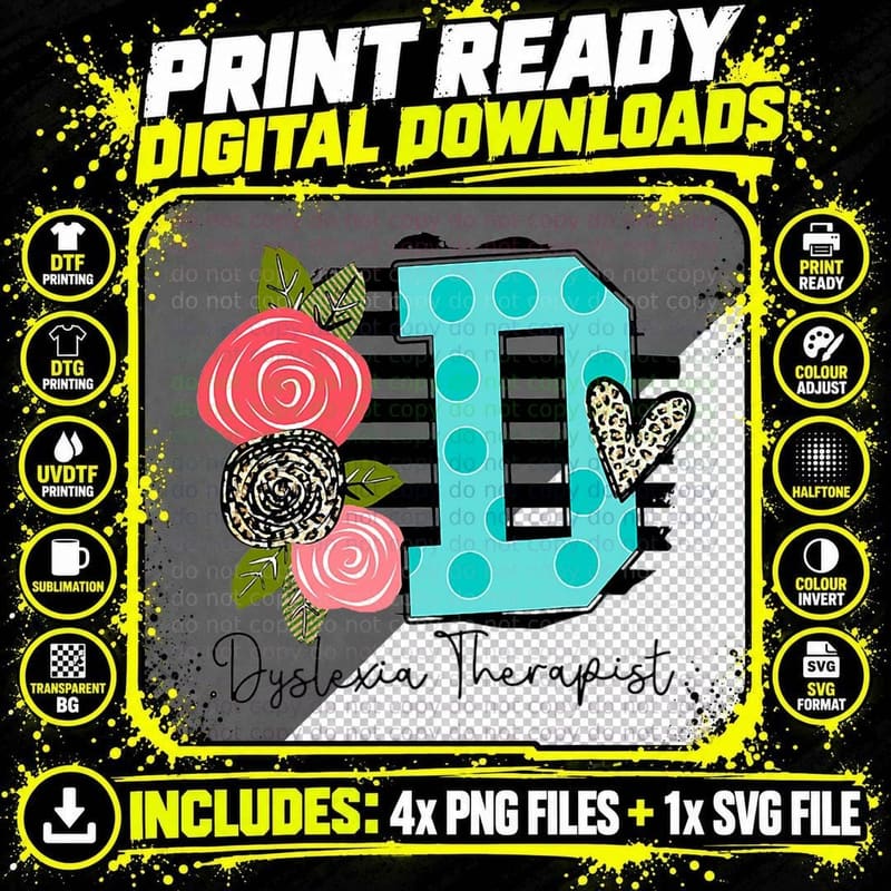Back to School - Flower and Teacher Dyslexia Therapist Png SVG Digital Bundle