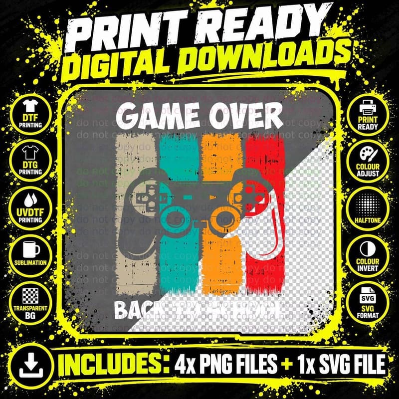 Back to School Funny Game Over Teacher Student Video Png SVG Digital Bundle