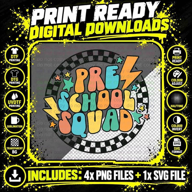 Back to School Groovy Teacher Preschool Crew Squad Team Png SVG Digital Bundle