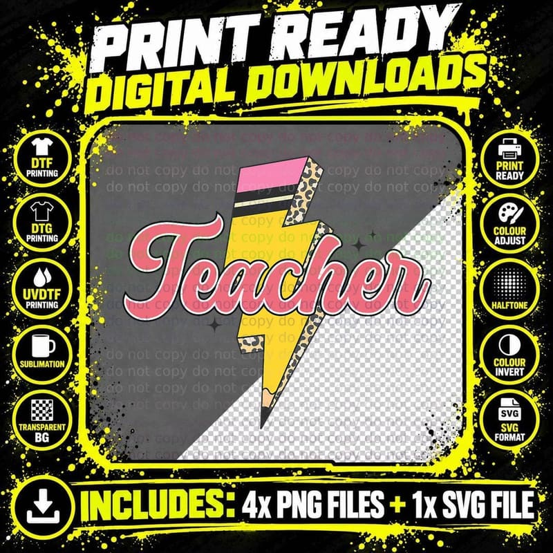 Back to School Pencil Lightning Bolt Teacher Cute First Png SVG Digital Bundle