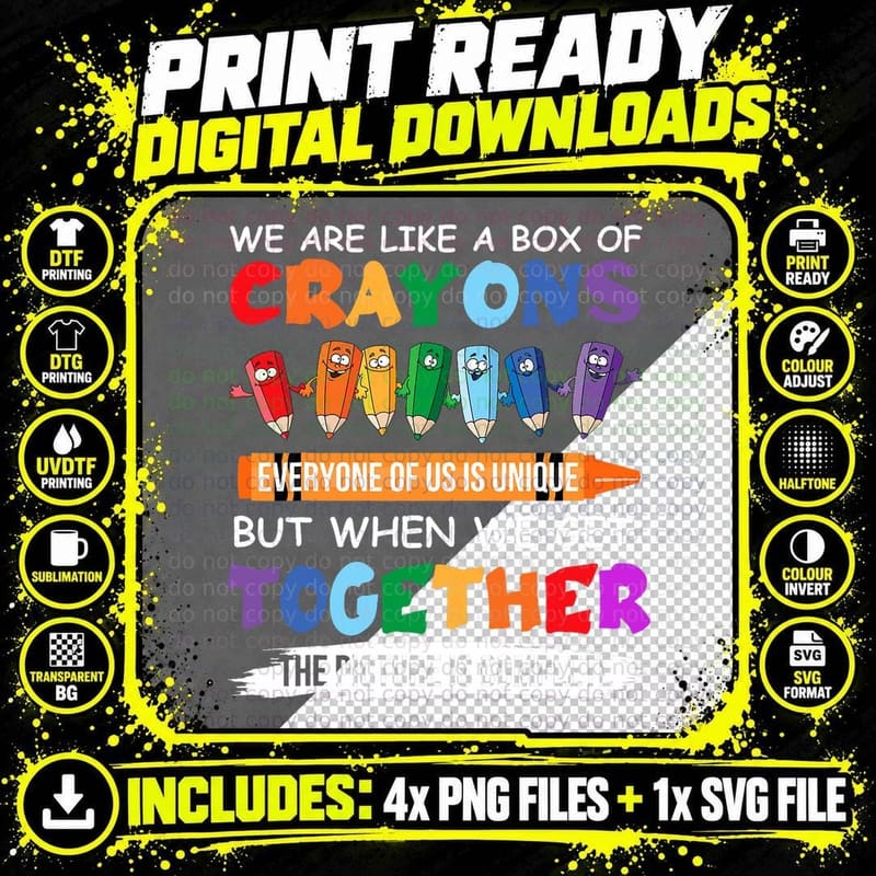 Back to School Teacher We Are Like a Box of Crayons Png SVG Digital Bundle