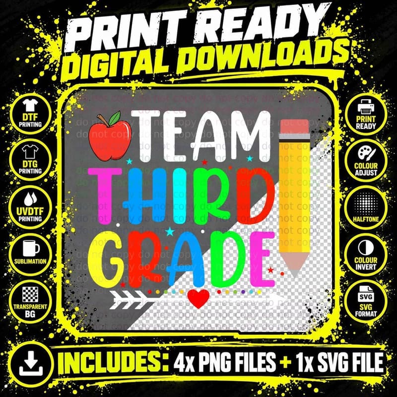Back to School Team Third Grade 3rd Teacher Student Png SVG Digital Bundle