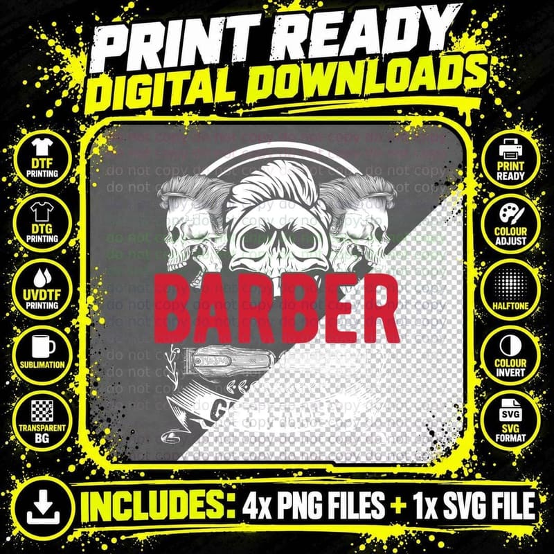 Barber Get Faded Barber T-Shirt, Skulls with Pompadour Png SVG Digital Bundle