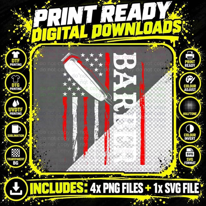 Barber T-Shirt, Barber Flag with Razor Graphic Tee Png SVG Digital Bundle