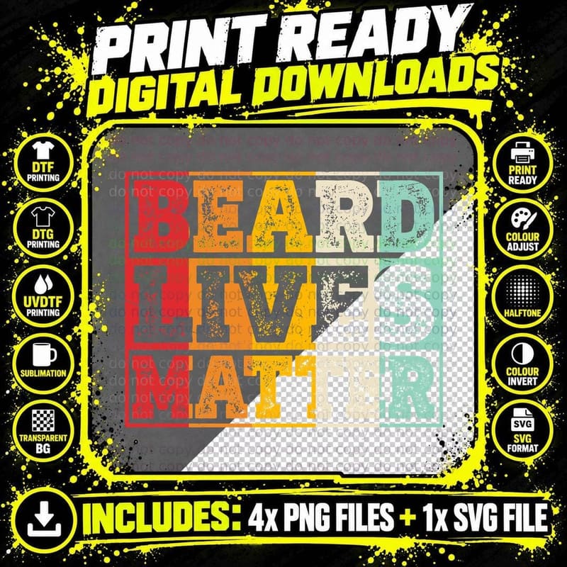 Beard Lives Matter Barber T-Shirt, Colorful Beard-Themed Png SVG Digital Bundle