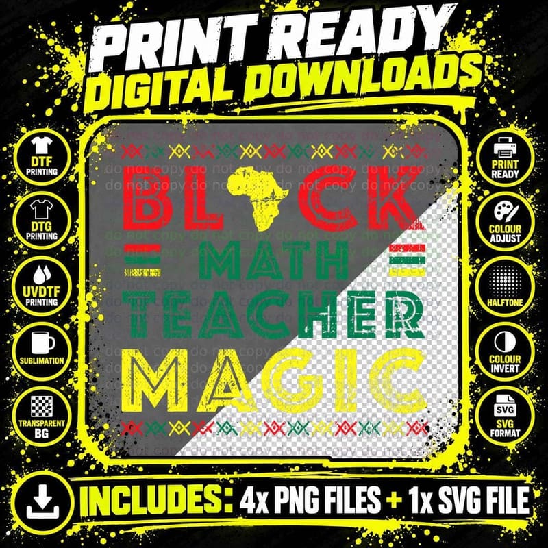 Black Math Teacher Magic History Month Png SVG Digital Bundle