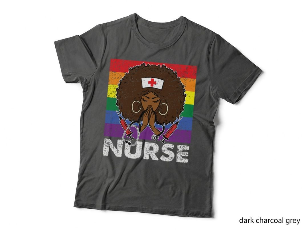 Black Nurse LGBT-Q Gay Pride Flag Afro Melanin RN Nursing T-Shirt