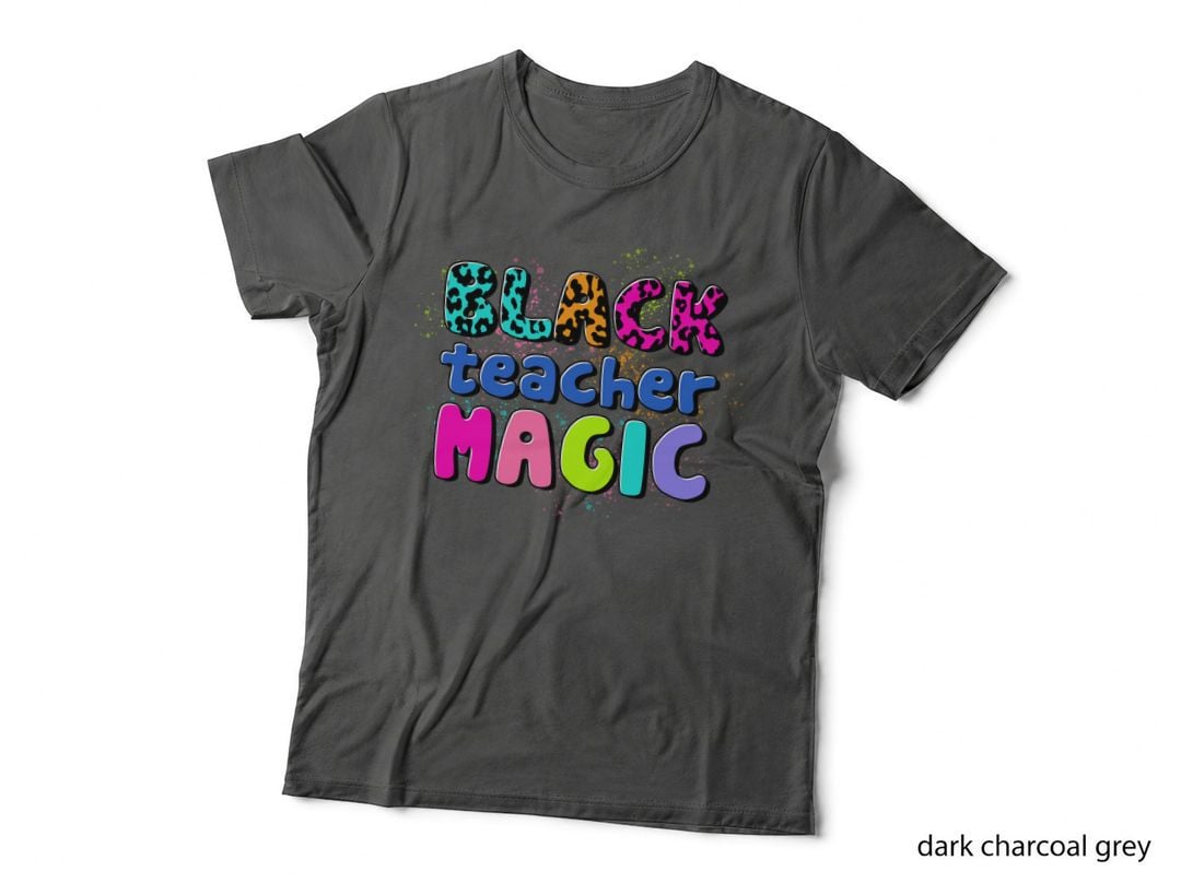 Black Teacher Magic Teacher T-Shirt, Colorful Leopard Print Letters on Graphic