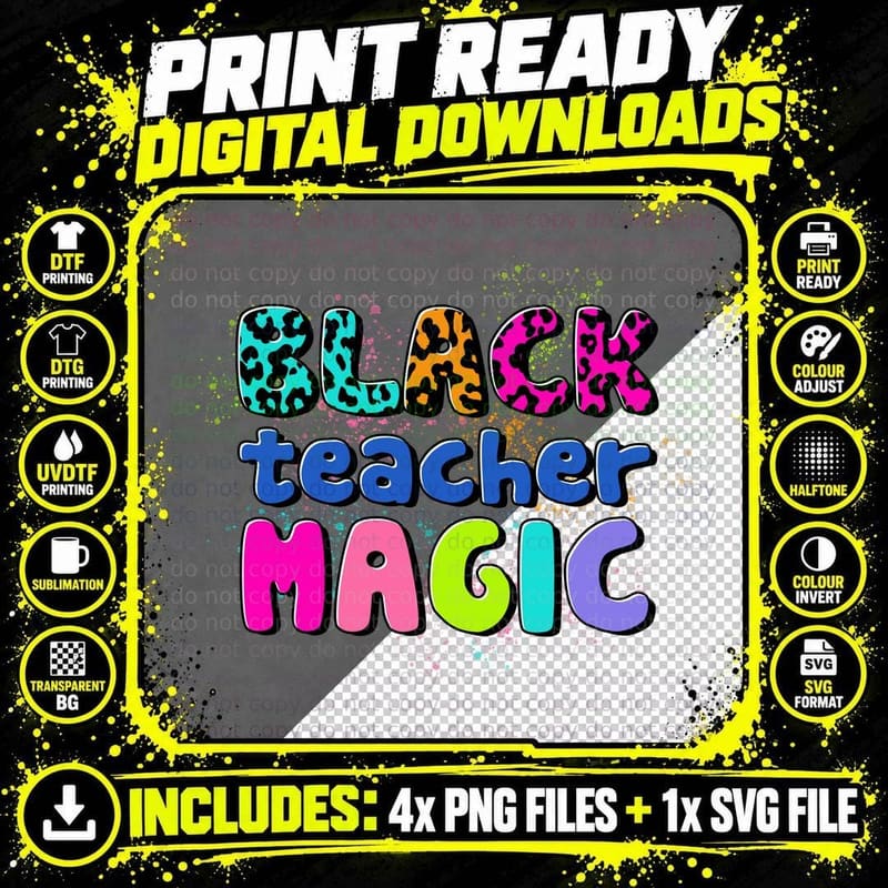 Black Teacher Magic Teacher T-Shirt Png SVG Digital Bundle