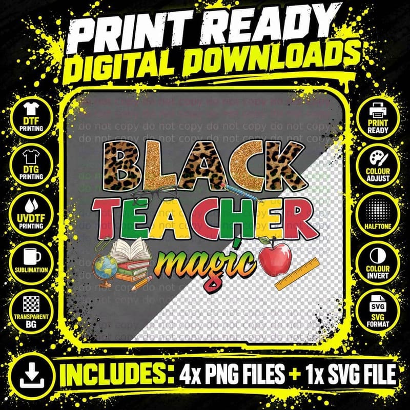 Black Teacher Magic Teacher T-Shirt Png SVG Digital Bundle