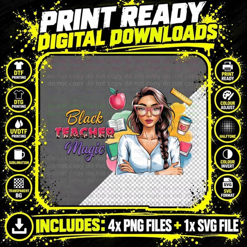 Black Teacher Magic Teacher T-Shirt Png SVG Digital Bundle