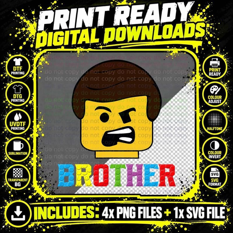 Block Brick Building Brother Master Builder Matching Png SVG Digital Bundle