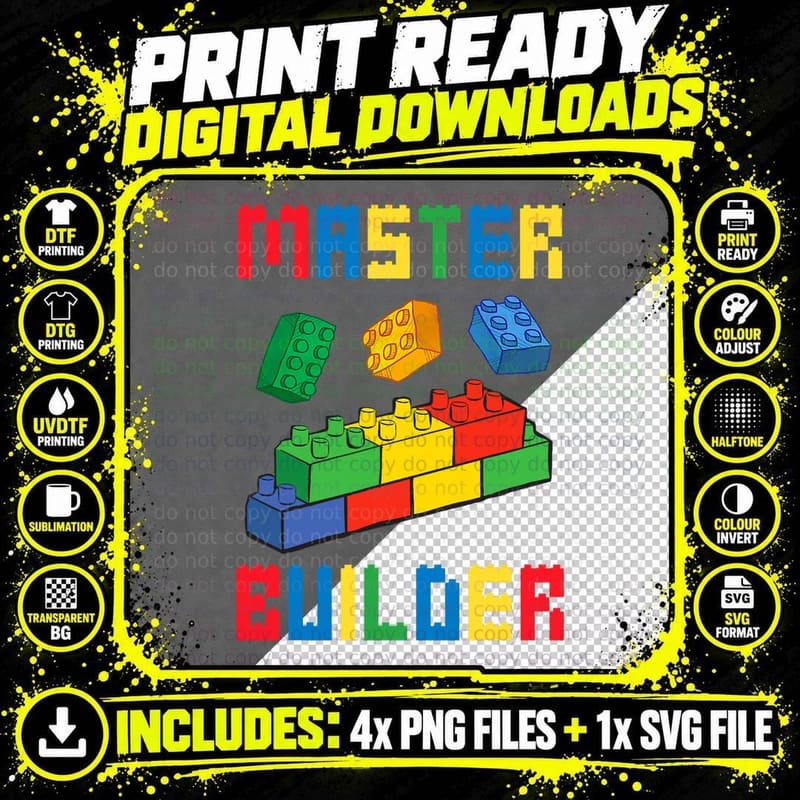 Brick Builder Funny Blocks Building Master Builder Toys Png SVG Digital Bundle
