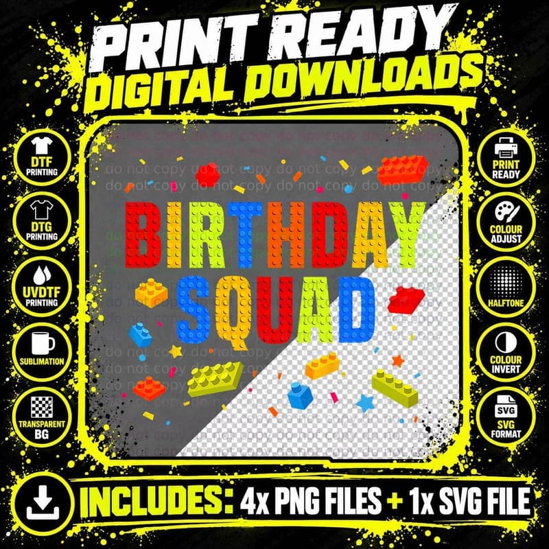 Brick Builder Funny Blocks Master Builder Birthday Squad Png SVG Digital Bundle