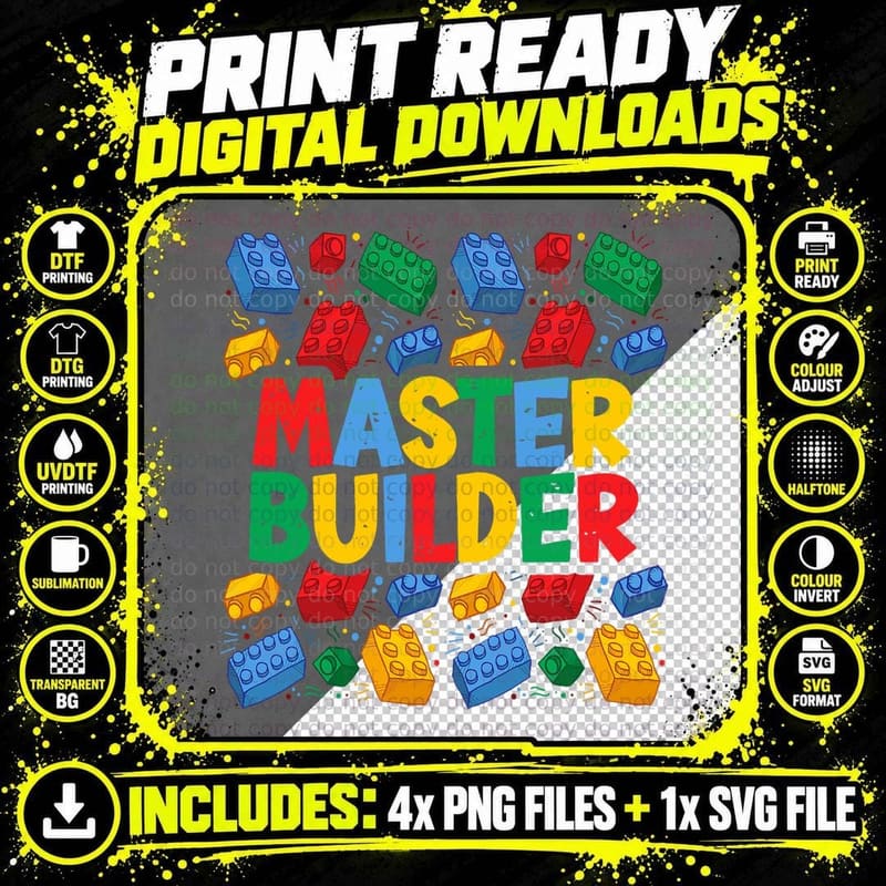 Brick Builder Funny Blocks Master Builder T-Shirt Png SVG Digital Bundle
