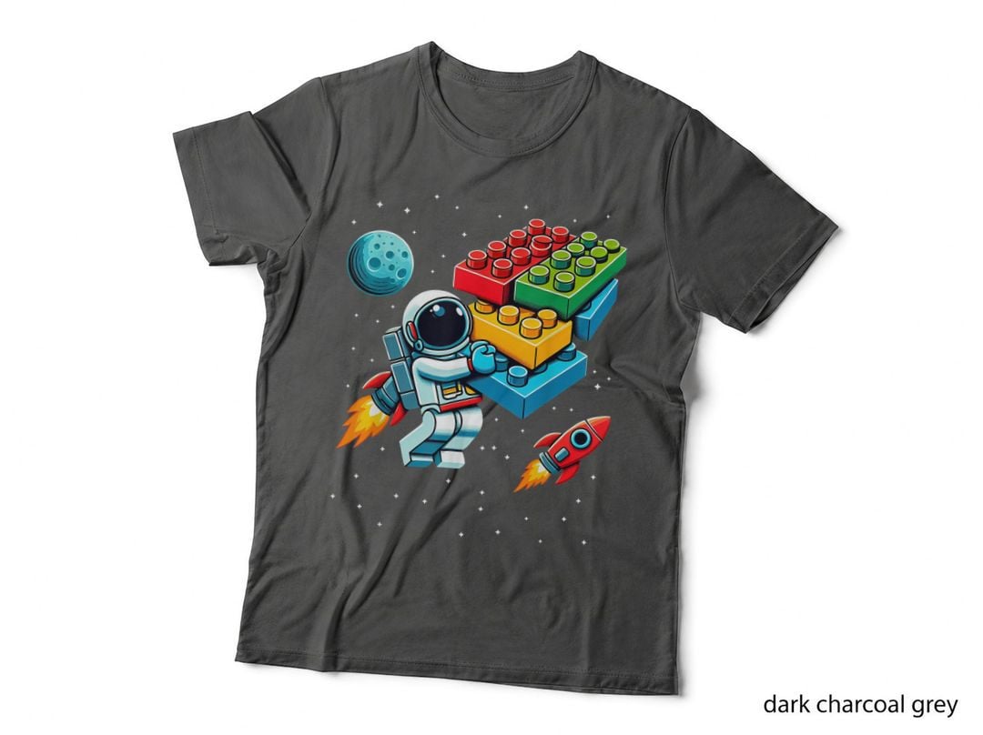 Building Blocks Astronaut T-Shirt, Brick Builder Space Tee, Boys Rocket Gift