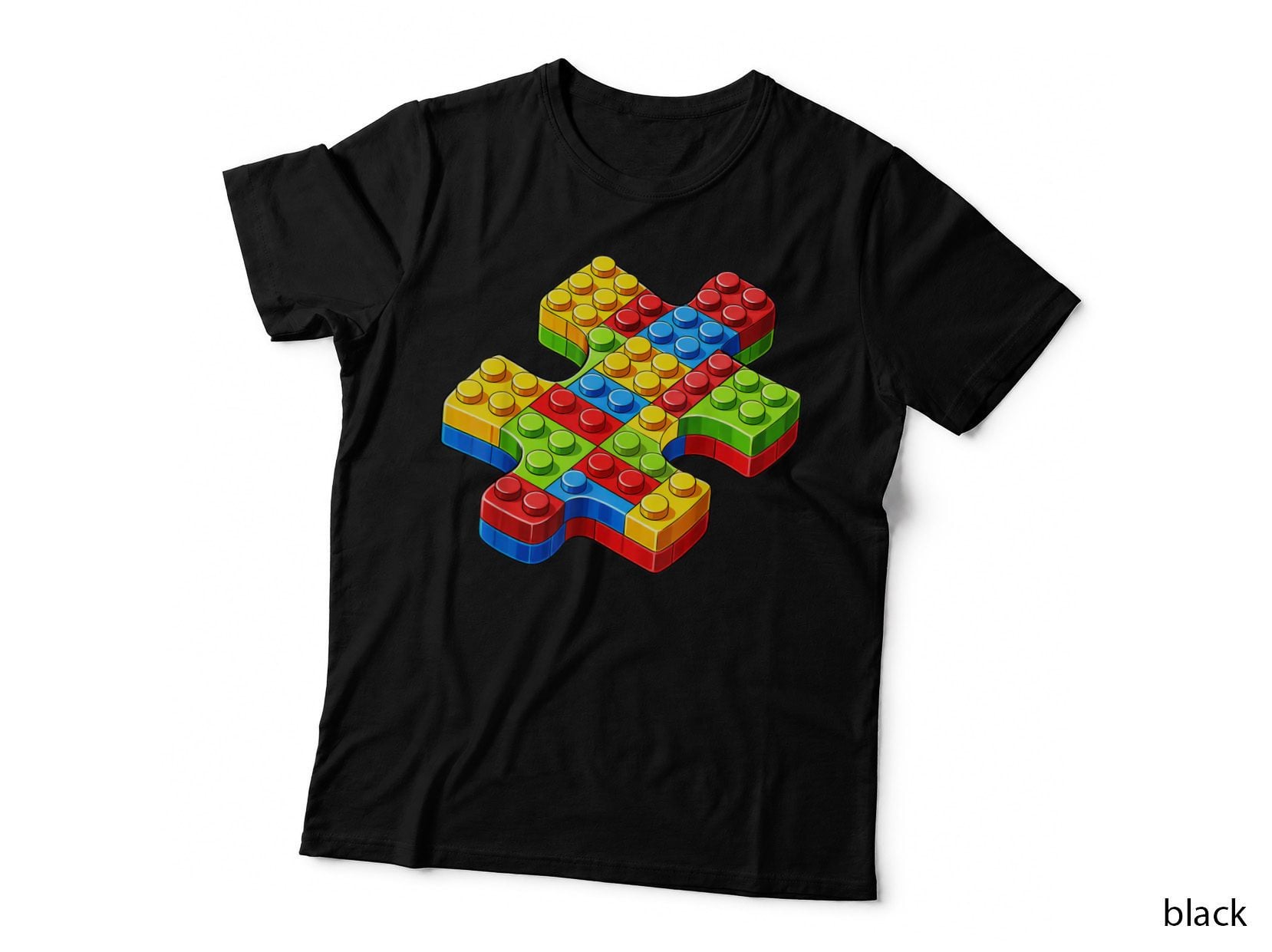 Building Blocks Puzzle Piece T-Shirt, Colorful Brick Builder Tee