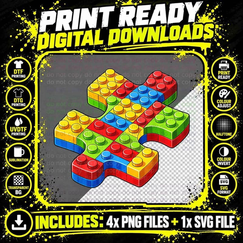 Building Blocks Puzzle Piece T-Shirt Png SVG Digital Bundle