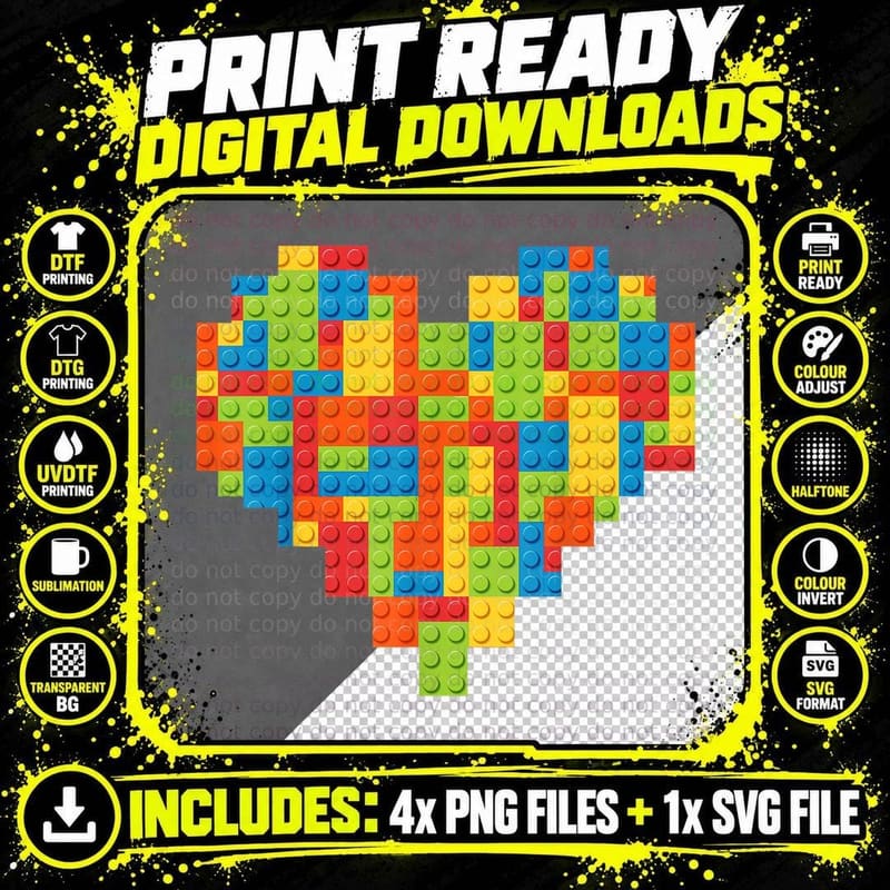 Building Blocks T-Shirt, Colorful Brick Builder Pattern Png SVG Digital Bundle