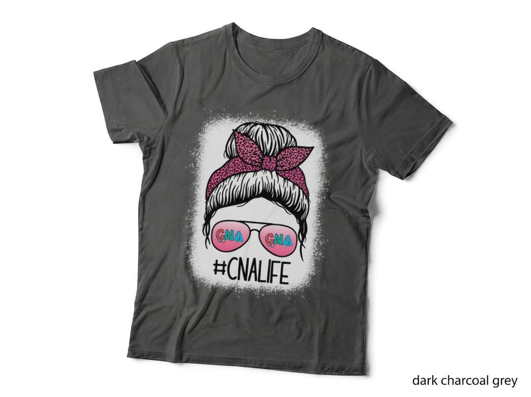 CNA Nurse Life Bleached Shirts Leopard Messy Bun Women T-Shirt
