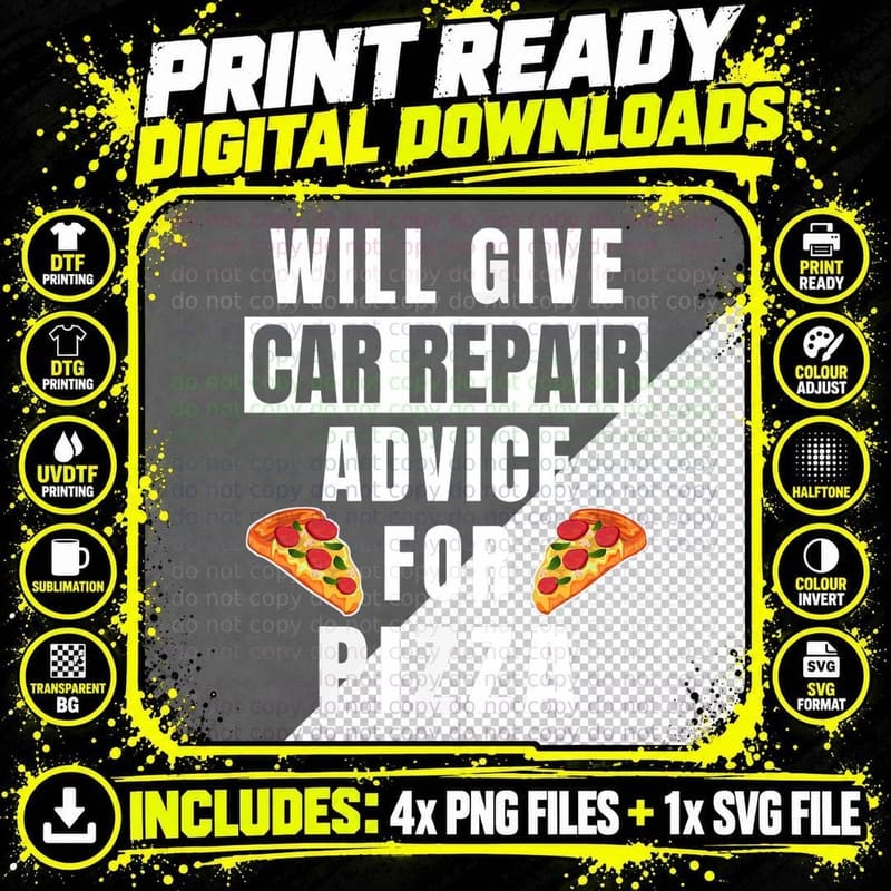 Car Repair Advice for Pizza Car Guy Funny Auto Mechanic Png SVG Digital Bundle