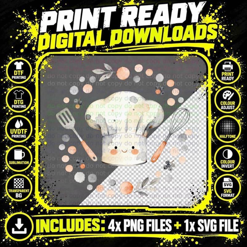Chef Hat with Utensils and Berries Heartbeat T-Shirt Png SVG Digital Bundle