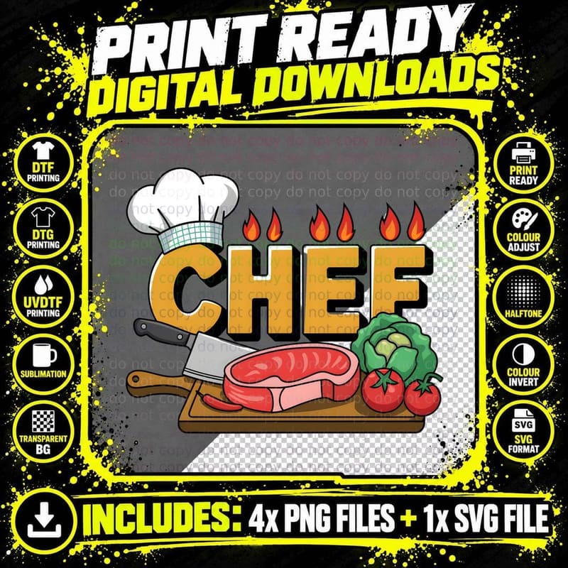 Chef Heartbeat T-Shirt, Chef's Kitchen with Meat and Png SVG Digital Bundle