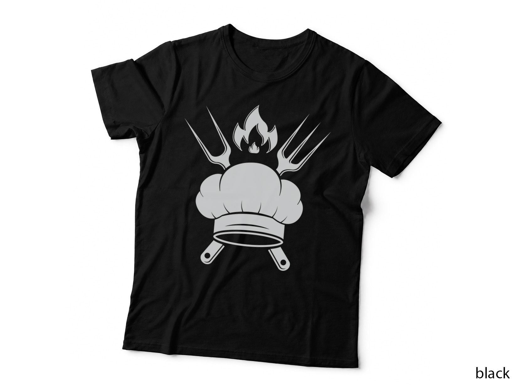 Chef's Hat with Forks and Flames T-Shirt, Trendy Graphic Tee, Cool Design Shirt