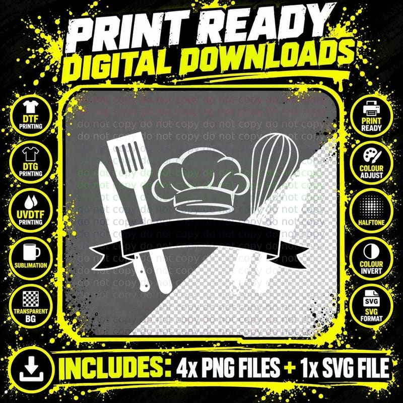 Chef's Kitchen Utensils T-Shirt, Trendy Graphic Tee Png SVG Digital Bundle