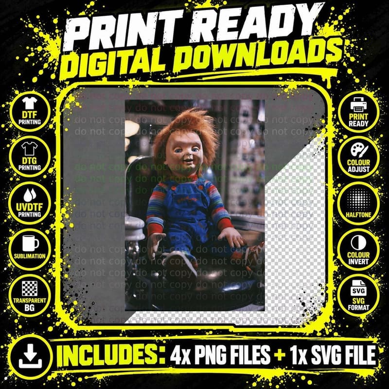 Chucky Sitting in Barber Chair T-Shirt Png SVG Digital Bundle