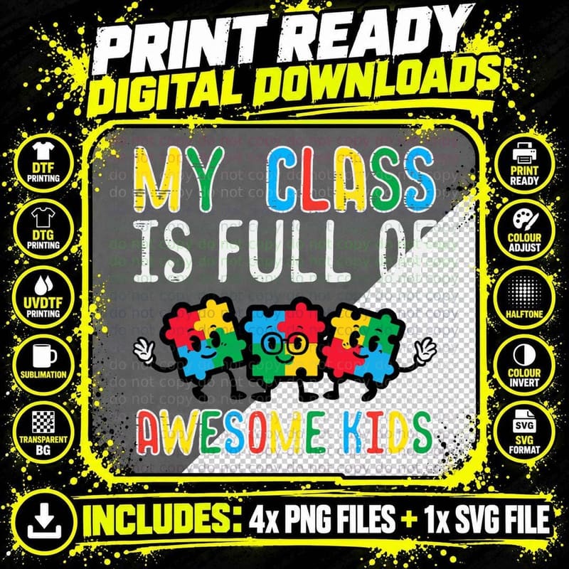 Class Full Awesome Kids Autism Awareness Ausome Sped Png SVG Digital Bundle