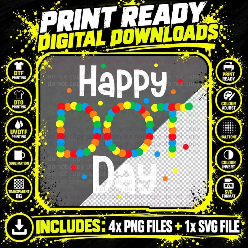 Colorful Polka Dot Art Happy Dot Day Boys Girls Teacher Png SVG Digital Bundle