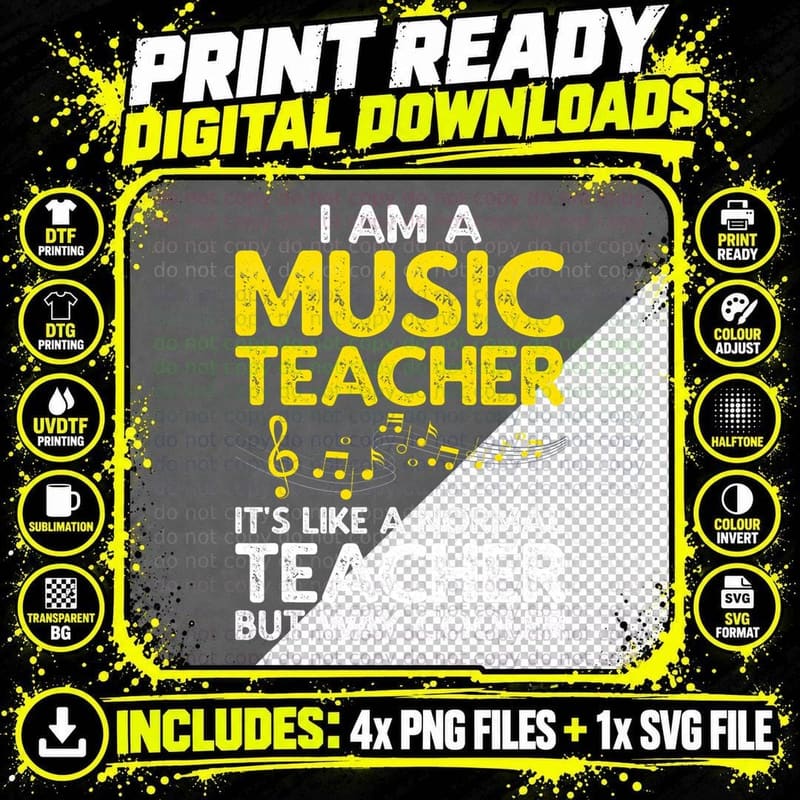 Cool Music Teacher for Men Women Piano Teachers Png SVG Digital Bundle
