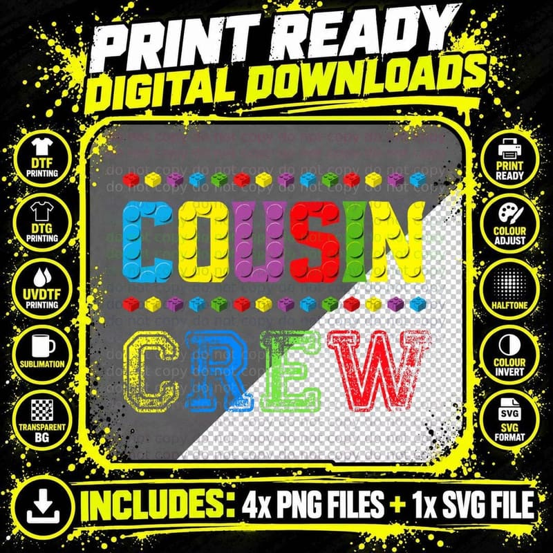 Cousin Crew Building Blocks Master Builder Brick Toy Png SVG Digital Bundle