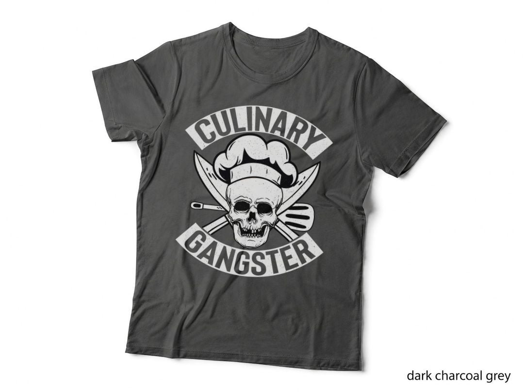 Culinary Gangster Heartbeat T-Shirt, Skull Chef Hat Crossed Knives Graphic Tee