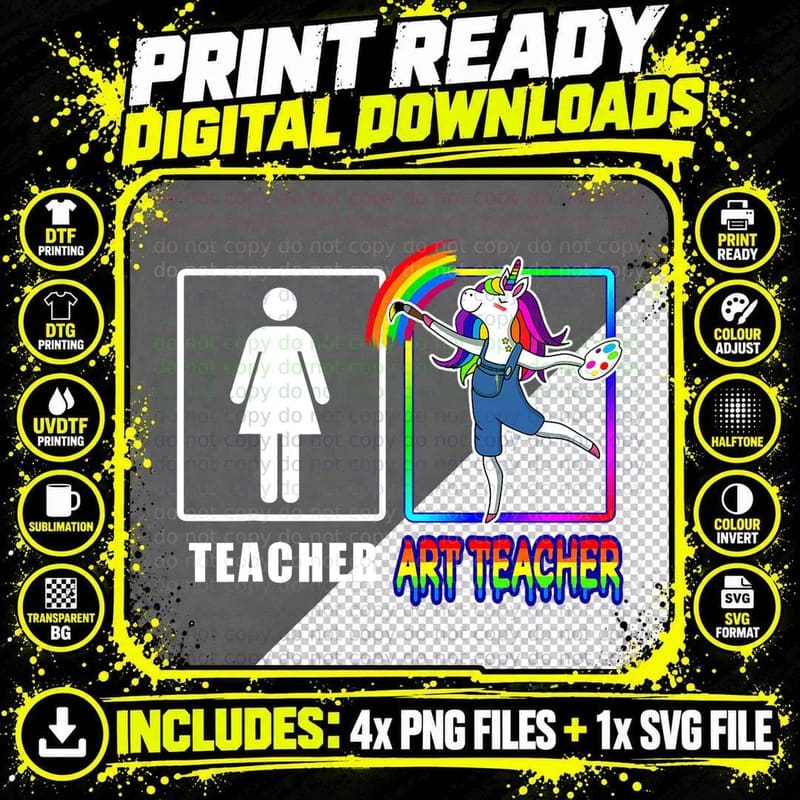 Cute Art Teacher Magical Dabbing Unicorn Gift Funny Png SVG Digital Bundle