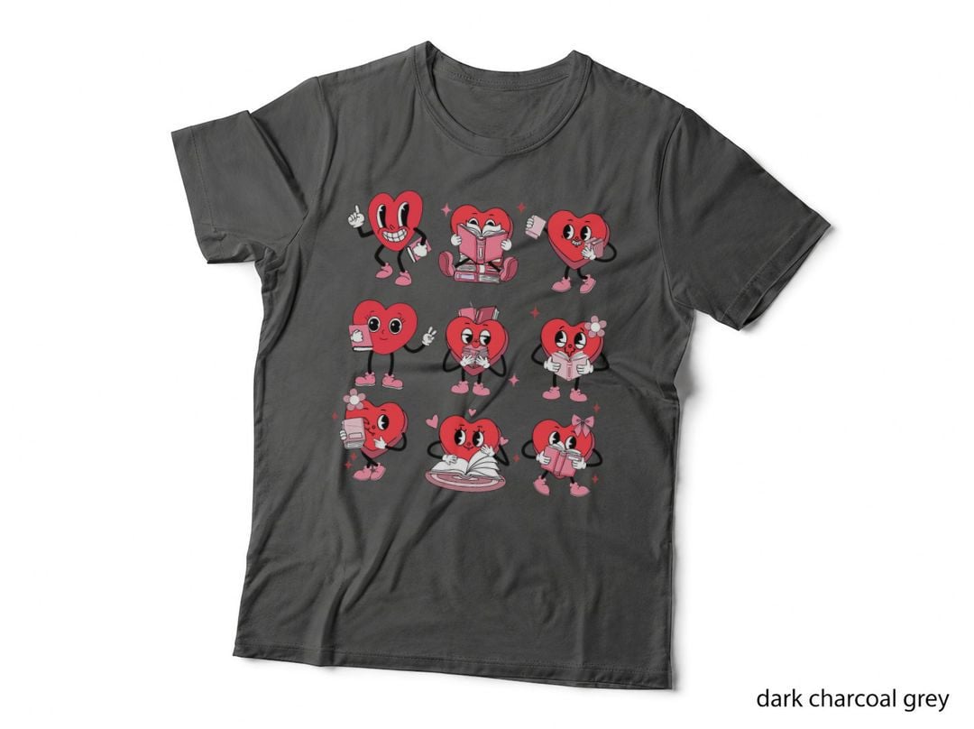 Cute Heart Reading a Book Valentines Day Book Lovers Teacher T-Shirt