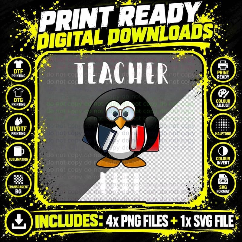 Cute Penguin Funny Teacher Life Shirt & Gift for Png SVG Digital Bundle