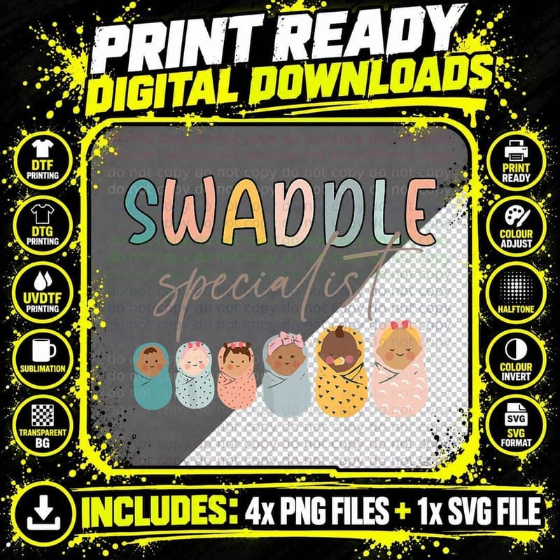 Cute Swaddle Specialist Nicu Mother Baby Nurse Tech ICU Png SVG Digital Bundle