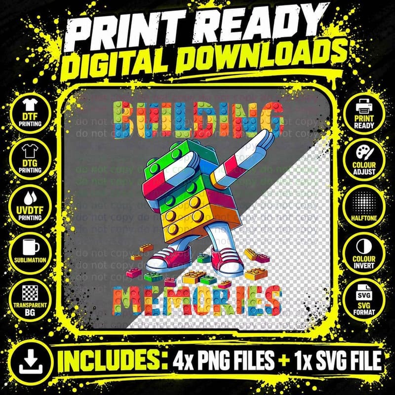 Dabbing Building Blocks T-Shirt, Cool Brick Builder Tee Png SVG Digital Bundle