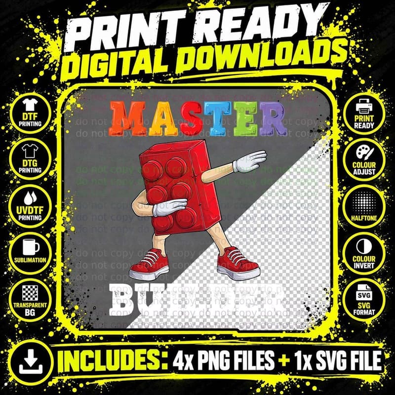Dabbing Kids Master Builder Funny Building Blocks Bricks Png SVG Digital Bundle