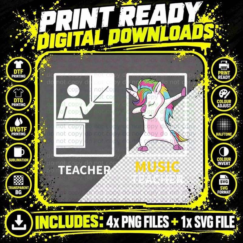 Dabbing Unicorn Music Teacher Gift, Funny Teacher Png SVG Digital Bundle