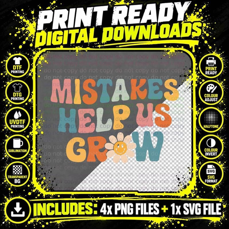 Daisy Positive Growth Mindset Retro Teacher Back to Png SVG Digital Bundle