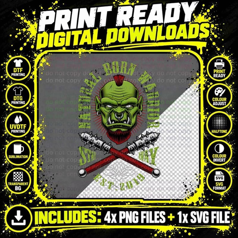 Demon Mechanic Green Face Crossed Wrenches Chains Png SVG Digital Bundle
