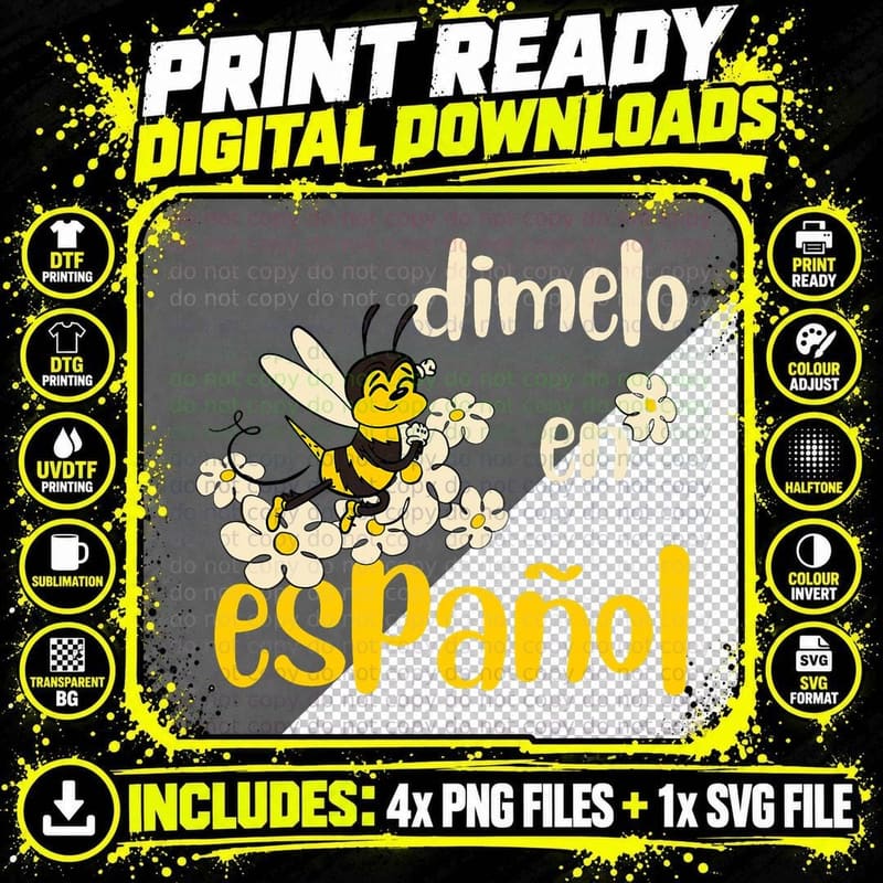 Dimelo En Espanol Cute Bee Spanish Teacher Maestra Png SVG Digital Bundle