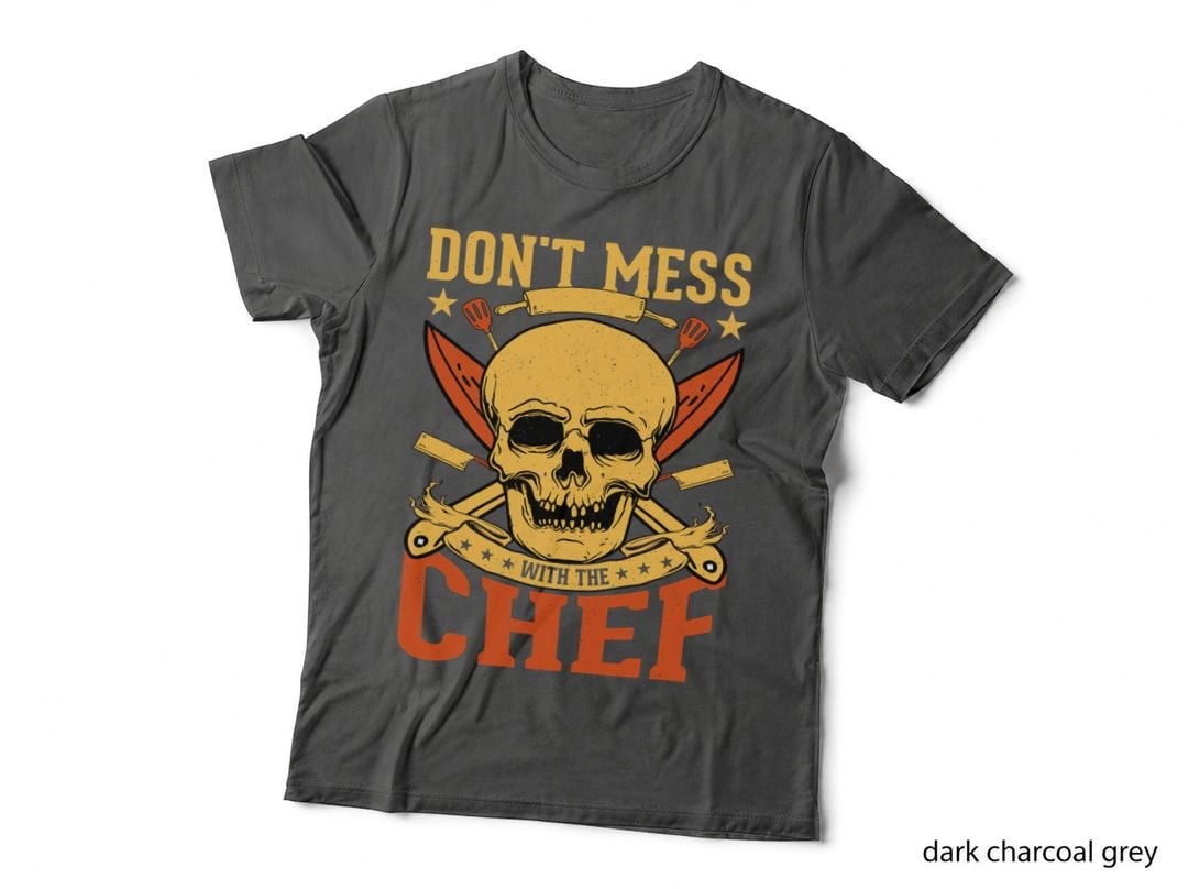 Don't Mess with the Chef Heartbeat T-Shirt, Skull with Cooking Utensils Graphic